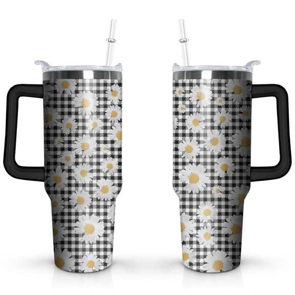 Daisy 40oz Stainless Steel Vacuum Insulated Tumbler with Lid and Straw for Water Iced Tea Coffee Smoothie and More