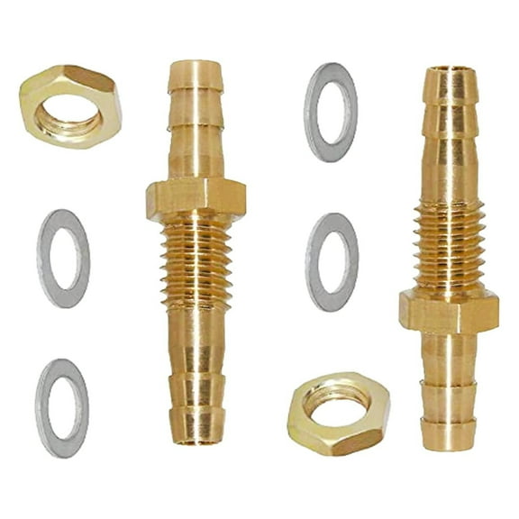 YOUHO 1/4" Brass Hose Barb Thru-Bulk Bulkhead Fitting,Straight Hex Union, Fitting with Flat Washer for Water/Fuel/Air 2pcs 2pcs