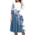 thumbnail image 2 of Dorkasm Vintage Midi Dresses for Women Modest 3/4 Sleeve Crew Neck Wrap Dress A Line Pleated Wedding Guest Dress with Pockets Blue L, 2 of 6