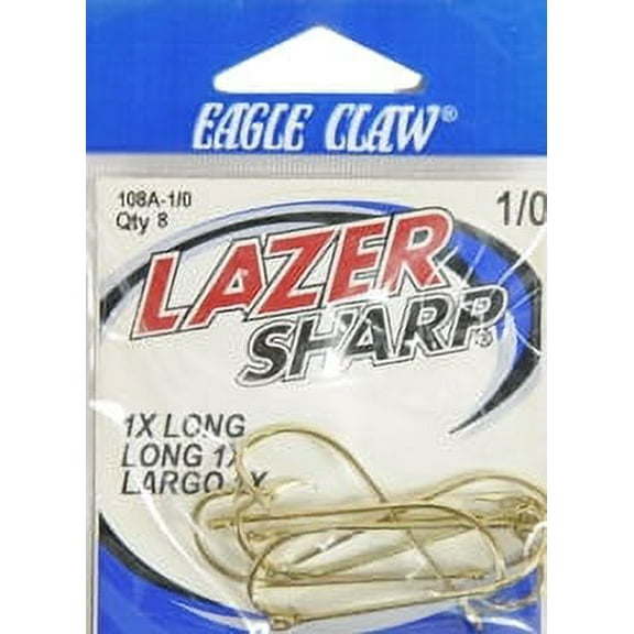 Eagle Claw Long Shank Offset Hook, Gold, Size 1/0, 108A-1/0