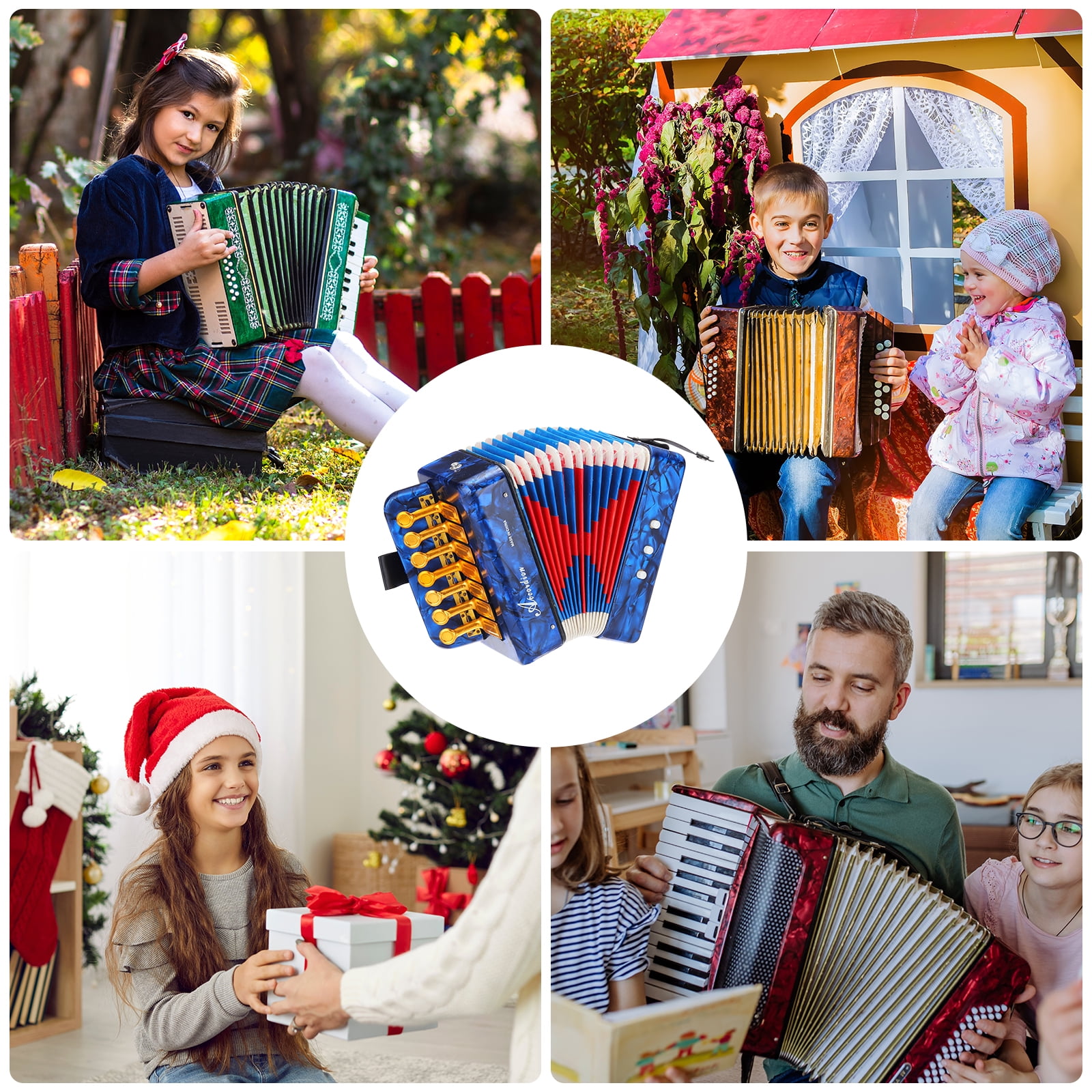 Uxcell Accordion, 10 Keys Bass Button Accordion Mini Musical Instrument Lightweight for Children Beginners Educational, Navy Blue