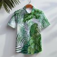 thumbnail image 3 of Camisa hawaiana de manga corta para hombre, informal, para playa, con botones, estampado floral en 3D de hojas tropicales, para vacaciones de verano, con solapa, 3 of 5