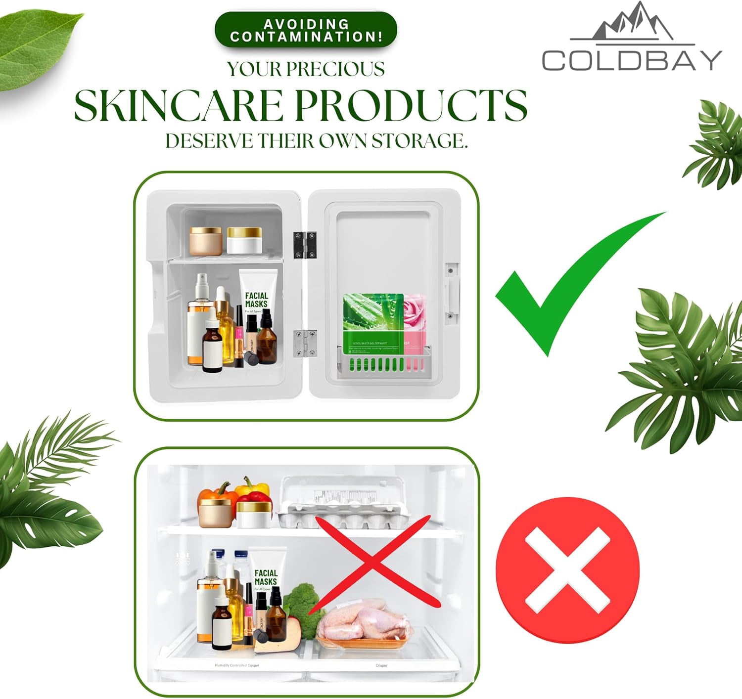 Skincare Fridge with Mirror Door LED Light Cool and Warm Makeup Vanity Refrigerator for Cosmetic Drinks Compact Design for Bedroom Bathroom Dorm AC Cord  Adapter for Car