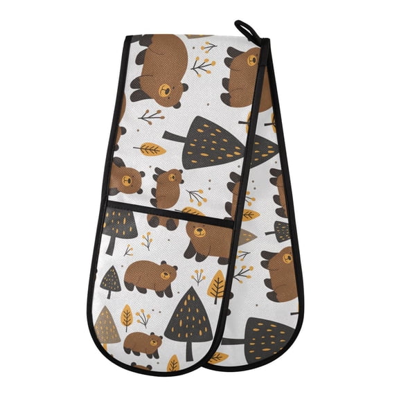 Dailycode Double Sided Oven Mitt with Loop Heat Resistant Kitchen Long Potholders 7" x 35" Cute Bears and Tree