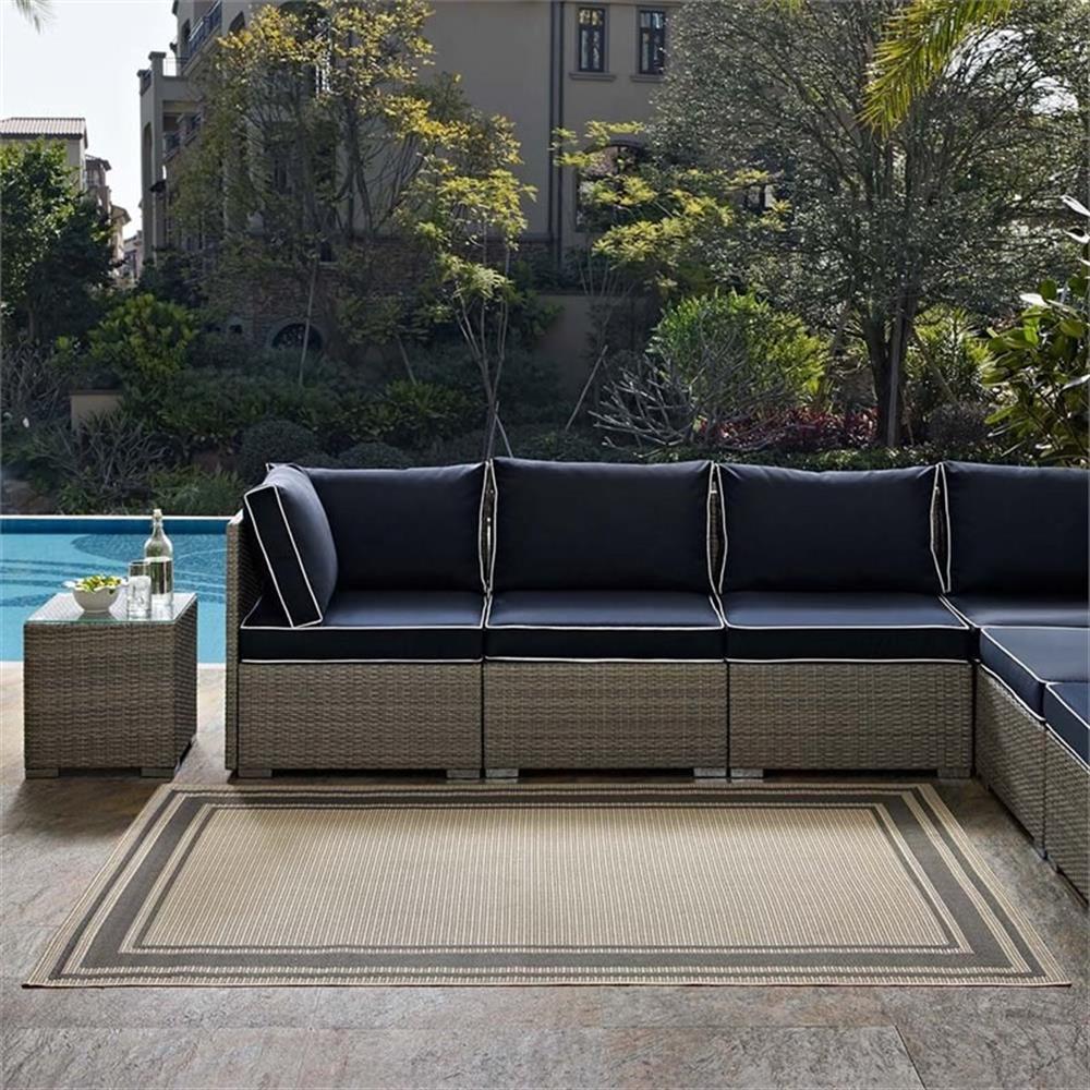 Pemberly Row 94.5x122" Solid Border Indoor and Outdoor Area Rug in Gray & Beige