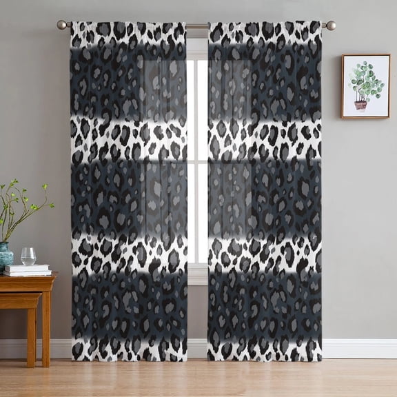 Leopard Print Sheer Window Panel Curtains Room for Living Room Bedroom Kitchen Room Chiffon Tulle Curtains