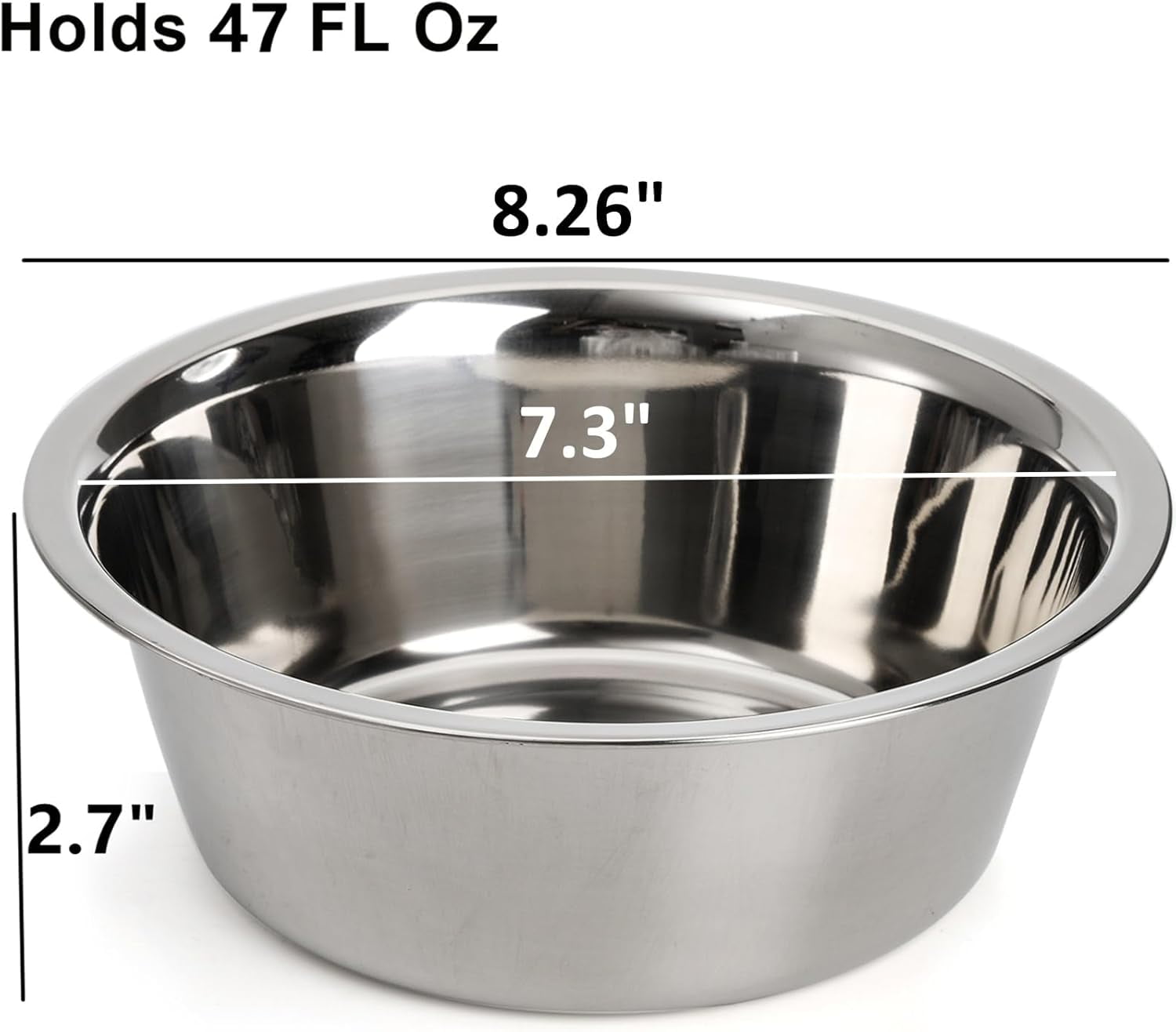 4-Pack Stainless Steel Dog and Cat Bowl, Metal Food and Water Dish, 8.26" Basic Pet Feed Bowl for Large Medium Dog, 47 OZ Replacement Bowls for Elevated Stand, Dishwasher Safe
