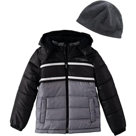 London Fog Boys 4-7 Active Puffer Jacket Winter Coat with Fleece Hat