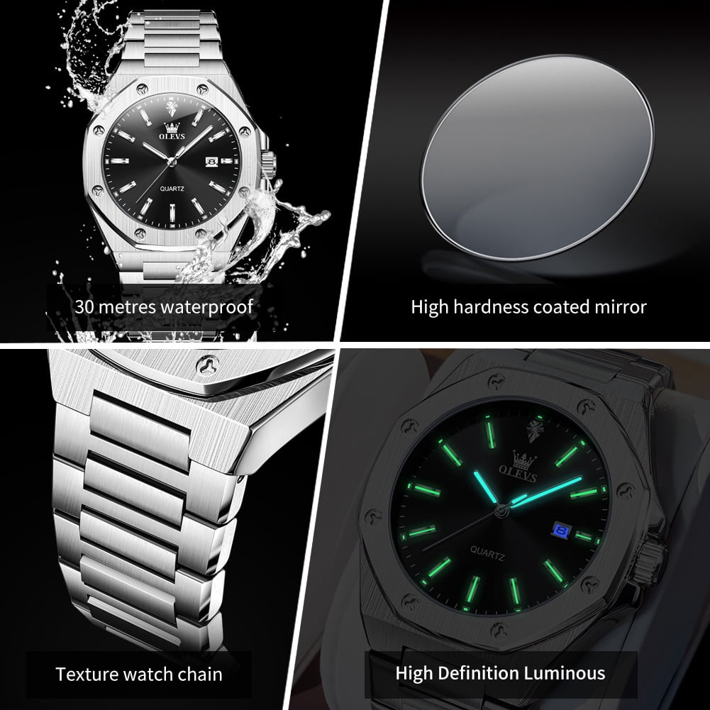 OLEVS Watch for Men Business Dress Diamond Analog Quartz Date Luxury Classic Casual Stainless Steel Waterproof Luminous Mens Wrist Watches Reloj para Hombre