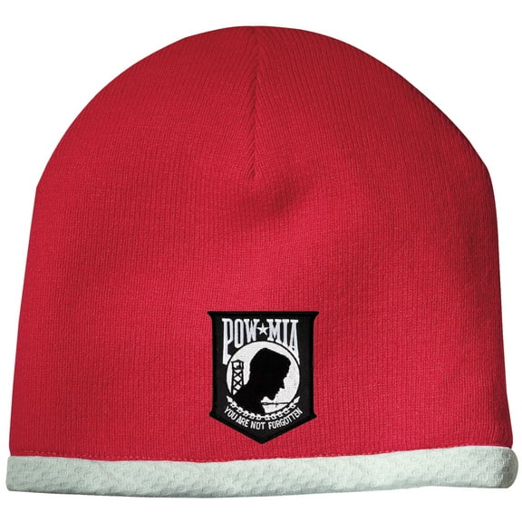 POW MIA Patch Performance Beanie Hat - Red