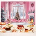 thumbnail image 3 of 10X8FT Christmas Photo Backdrop Winter Pink Window Snow Scene Photography Background Christmas Xmas Tree Fireplace New Year Holiday Family Party Decorations Photo Studio Props Pictures, 3 of 5