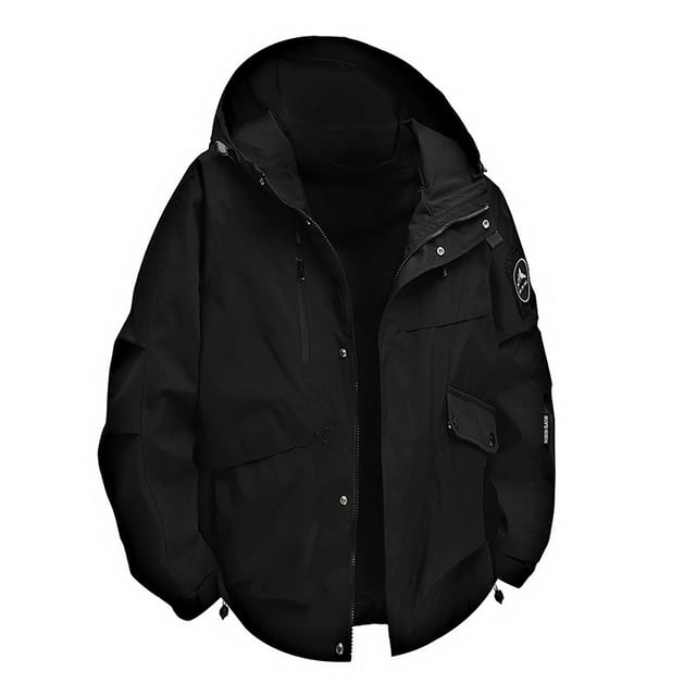 WRKEKC Manteau de Travail Imperméable Robuste à Capuche, Imperméable Résistant avec Multiples Poches Utilitaires pour la Construction Extérieure par Tous les Temps et les Déplacements de Travail à Haute Visibilité Noir 3TG