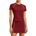 thumbnail image 2 of Sentmoon Ensemble 2 Pcs Jupe Courte Taille Haute Jupe pour Femme Agréable Couleur Unie Manches Courtes Col Ras du Cou Coupe Régulière Jupes pour Femmes Longueur Midi pour Voyage et Vacances P-2TG, 2 of 7