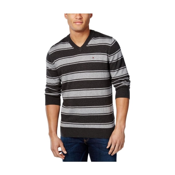 Tommy Hilfiger suéter a rayas para hombre, gris, grande