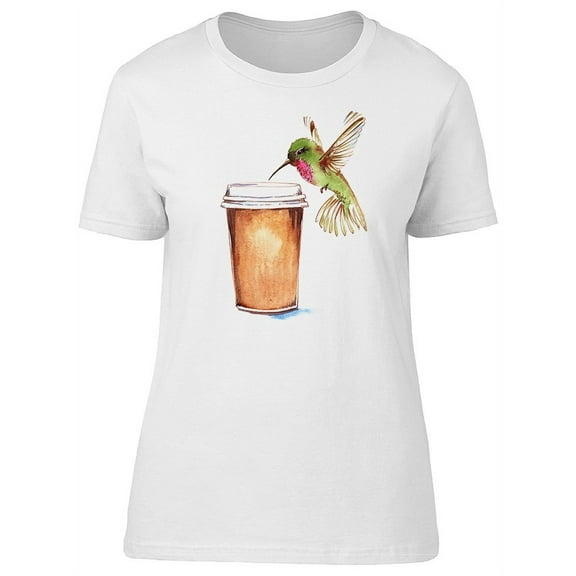 Lovely Hummingbird & Coffee Cup T-Shirt Women -Image by Shutterstock, Female Large