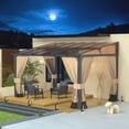 thumbnail image 4 of ALAULM 10' x 12' Gazebo，Hard Top Lean to Gazebo Wall Mount Heavy Hardtop Gazebo Outdoor Pergola with Curtains and Netting for Patio Garden Lawn Backyard Deck (Sand), 4 of 6