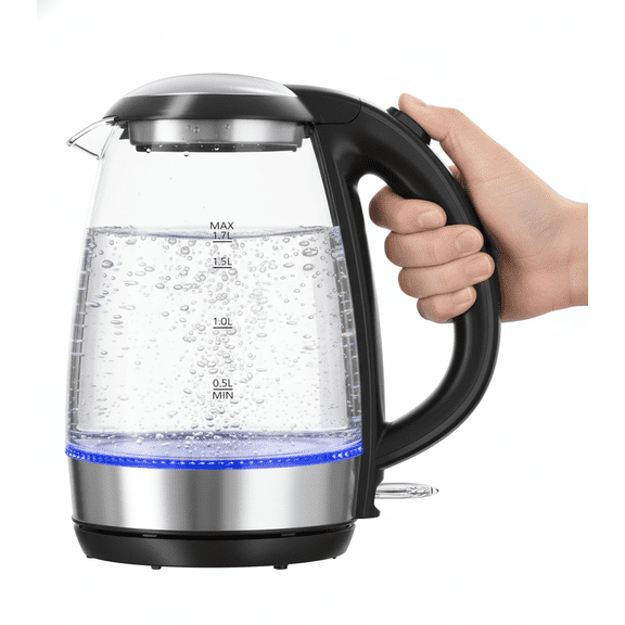 Koramzi Electric Glass Kettle for Tea and Coffee, BPA-Free, Fast Boiling, Auto Shut-Off, 1.7 L, 1500W, Black