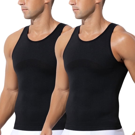 2 Pack Mens Compression Shirts Slimming Shapewear Body Shaper Vest Tummy Control Tank Top Gynecomastia Undershirt