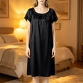 thumbnail image 6 of Blmnix Satin Nightgown Sleep Shirts for Women Lightweight Nightgowns Sleep Dresses Sleep Shirt Crew Neck Short Sleeve Knee Length Black Mumu Nightgown for Women, 6 of 7