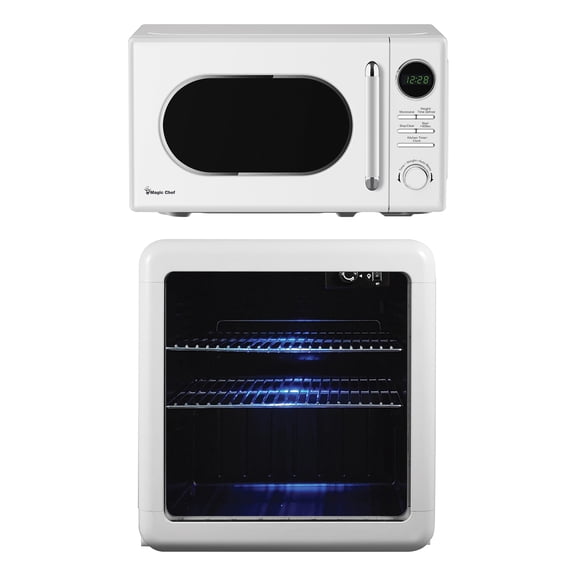 Magic Chef 0.7-cu. ft. 700-Watt Retro Countertop Microwave and 1.7-cu. ft. Retro Beverage Cooler Kit, White