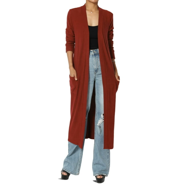 TheMogan Women's S~3X Long Open Front Drape Soft Knit Duster Long Sleeve Maxi Cardigan