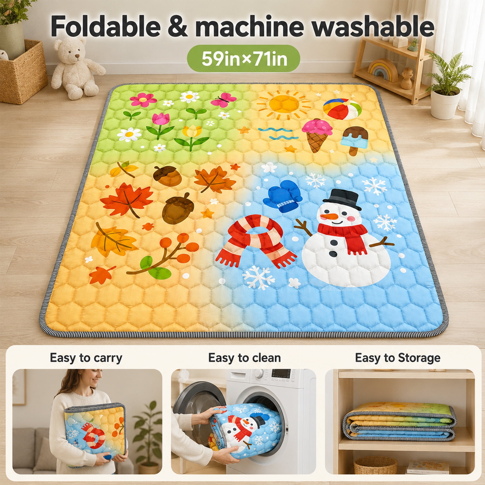 BEAUTYPEAK Large Baby Play Mat, 59"x71" Crawling Mat for Floor, Non-Slip Foldable Mat for Toddlers and Babies