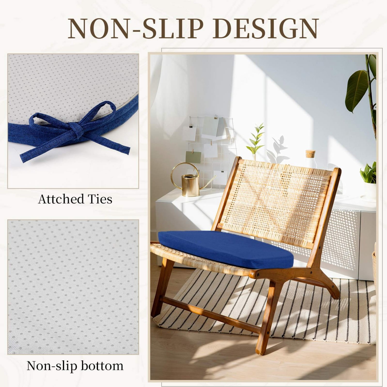 Outdoor Chair Cushions, 17" x 17" x 2" Patio Chair Cushions for Outdoor Furniture, Indoor Dining Seat Chair Pads with Ties, for Patio, Garden, Living Room