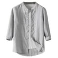 thumbnail image 2 of Blusa y camisa de manga larga con cuello alto para hombre, informal, de imitación y lino, color liso, con solapa, manga larga, botones finos, blusa de poliéster para hombre, 2 of 3