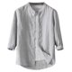 thumbnail image 2 of Blusa y camisa de manga larga con cuello alto para hombre, informal, de imitación y lino, color liso, con solapa, manga larga, botones finos, blusa de poliéster para hombre, 2 of 3