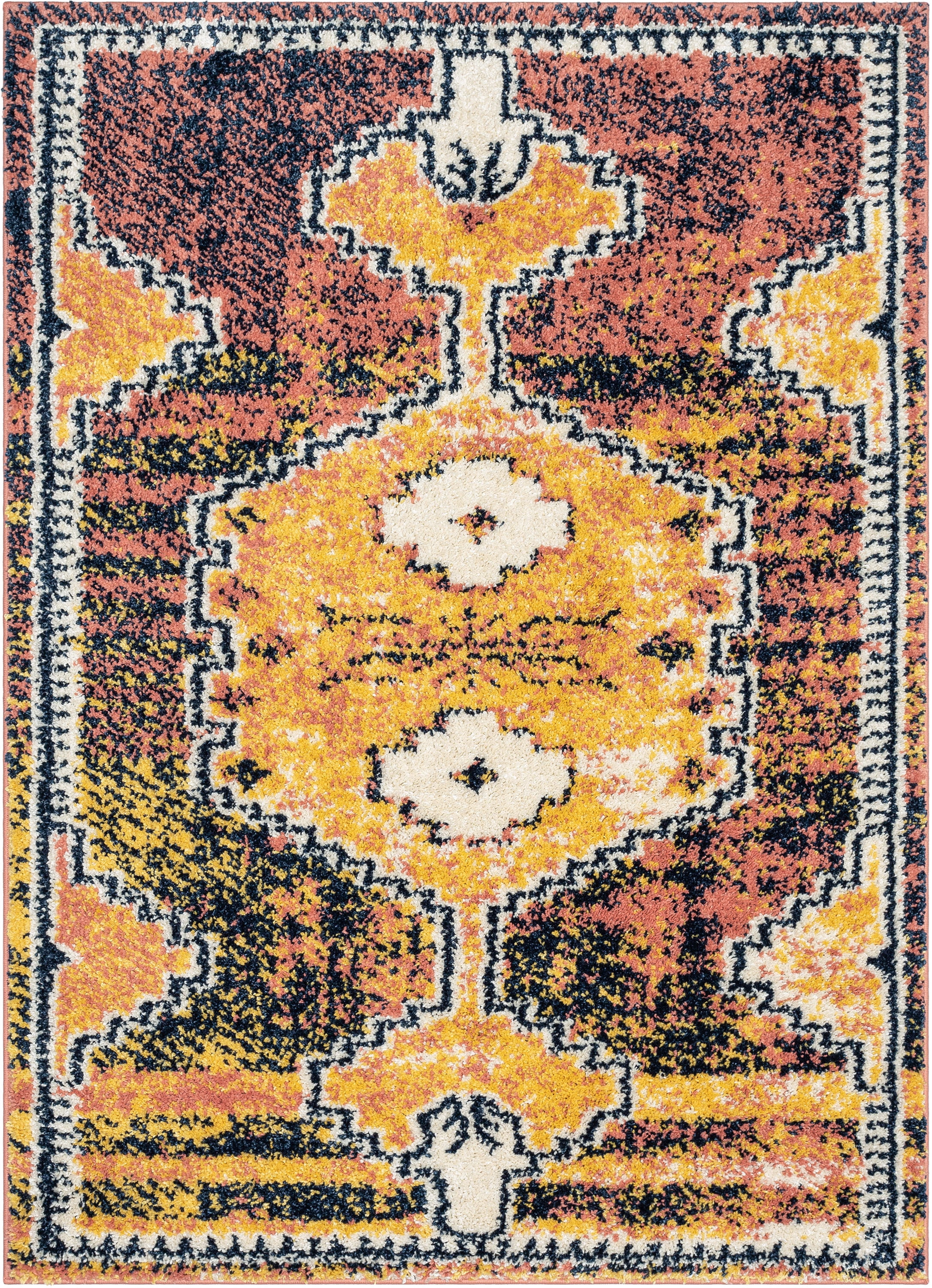 Well Woven Mawaia Gold & Rust Tribal Medallion Moroccan Shag Area Rug 5x7 (5'3" x 7'3")