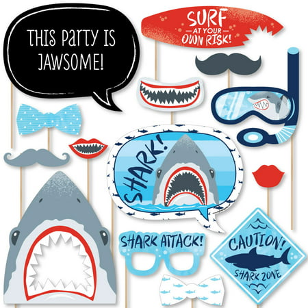 Shark Zone - Jawsome Shark Viewing Week Party or Birthday Party Photo Booth Props Kit - 20 Count 