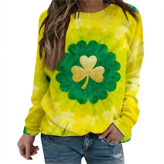 Womens St Patricks Day Tops Long Sleeve Crew Neck Pullover Irish Green Sweatshirt St Patrick's Day Shamrock Graphic Shirts
