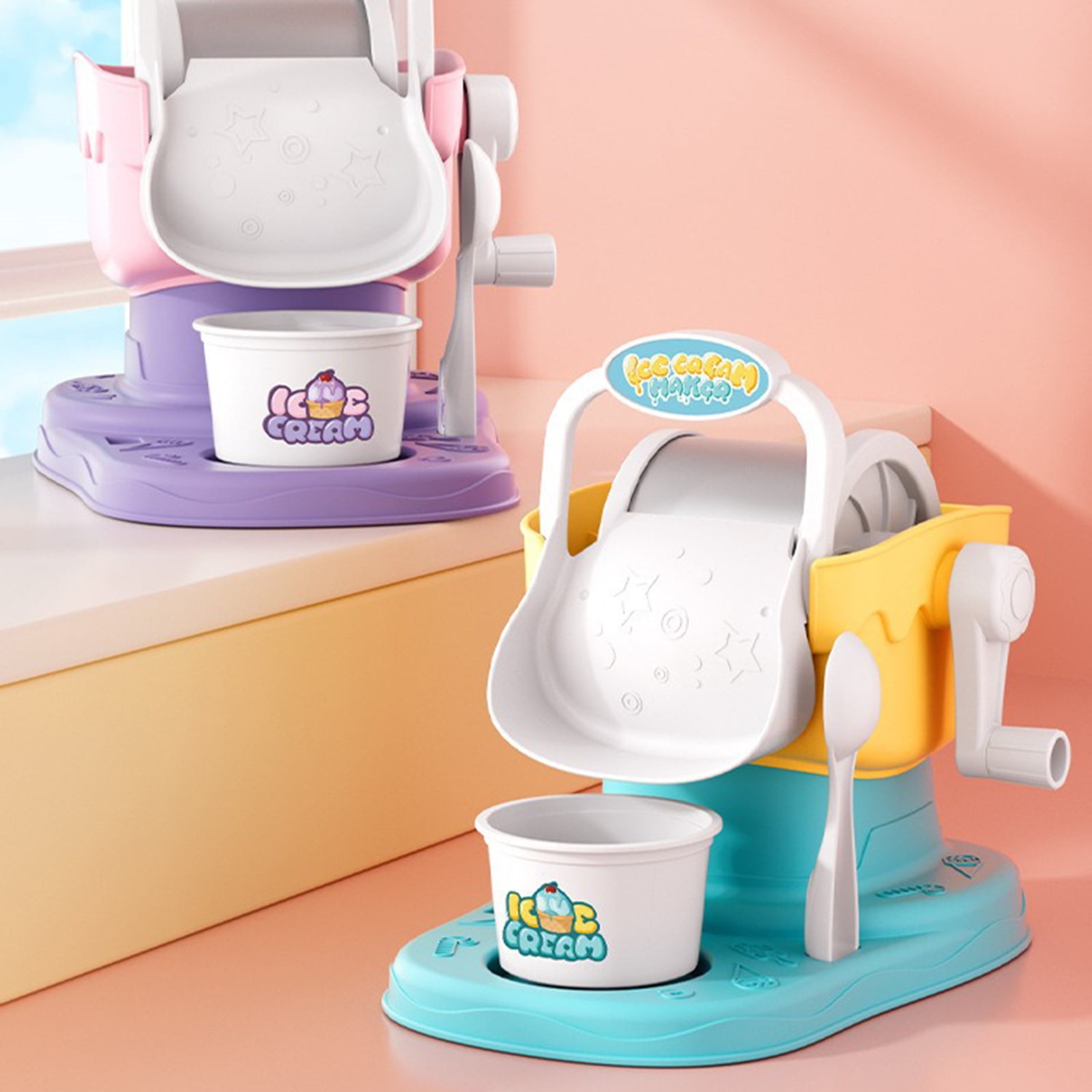 Hand Crank Ice Cream Play Set Frozens Dessert Machine Ice Cream Maker Parent-Child Interactive Edible Smoothie Machine