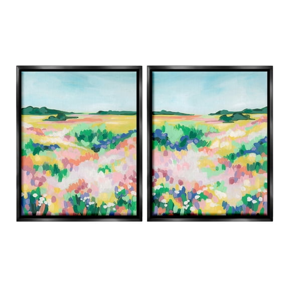 Stupell Industries Modern Country Meadow Landscape Painting Black Floater Framed Canvas Art Print Wall Art, 17 x 21, Set of 2