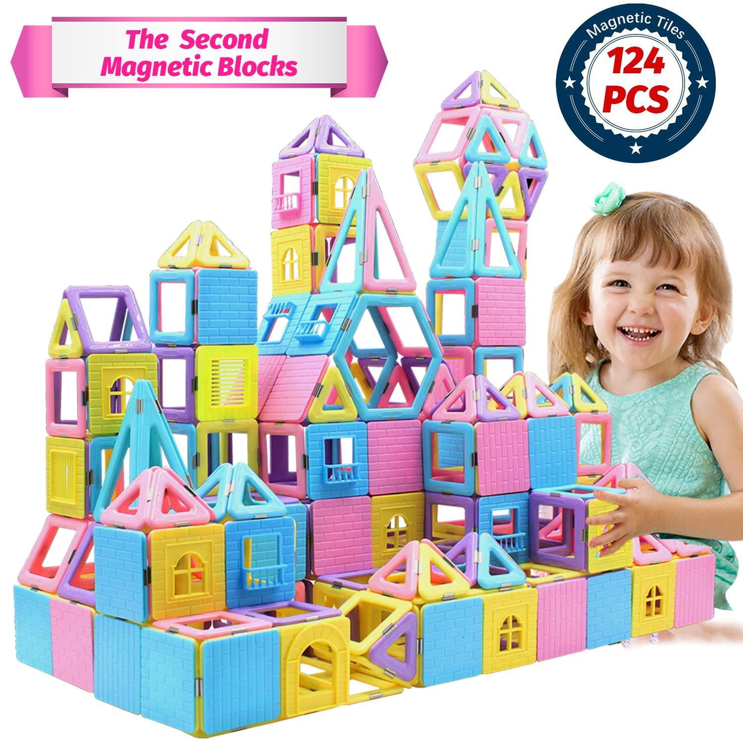 HOMOFY 60pc Castle Magnetic Blocks Learning & Development Magnetic Tiles Blocks with Candy Color 3D Magnet Toys STEM Educational Kids Toys for 3 4 5 6 7 Years Old Girls Boys Toddlers Gifts
