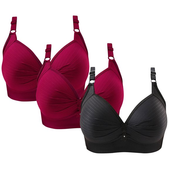 Mlkoz 3 Pack No Underwire Bras for Women Full Support Comfortable T-Shirt Bra Wirefree Everyday Push Up Bra Adjustable Breathable Wireless Bra