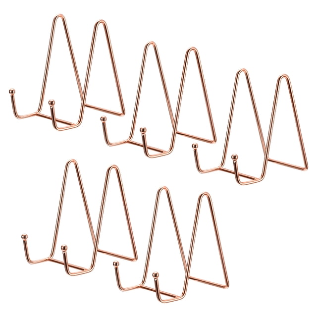 Unique Bargains Lot de 5 Support d'Assiette de 4,3 Po pour Présentation Chevalet en Fer Support d'Assiette pour Photo Or Rose