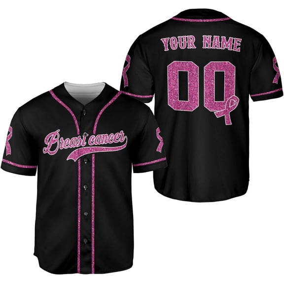 Personalized Breast Cancer Jersey, Pink Ribbon Awareness Soccer Shirt Baseball Breast Cancer Survivor Pride Jersey (S)