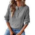 thumbnail image 3 of CAIXIA Womens Long Sleeve Henley Shirts Dressy Casual Button Up Tops Soft Ribbed Knit Tunic Basic Top, Loose Fit Crew Neck Tee Shirt, Drop Shoulder Blouses Fall Fashion Work Office Outfits, 3 of 5