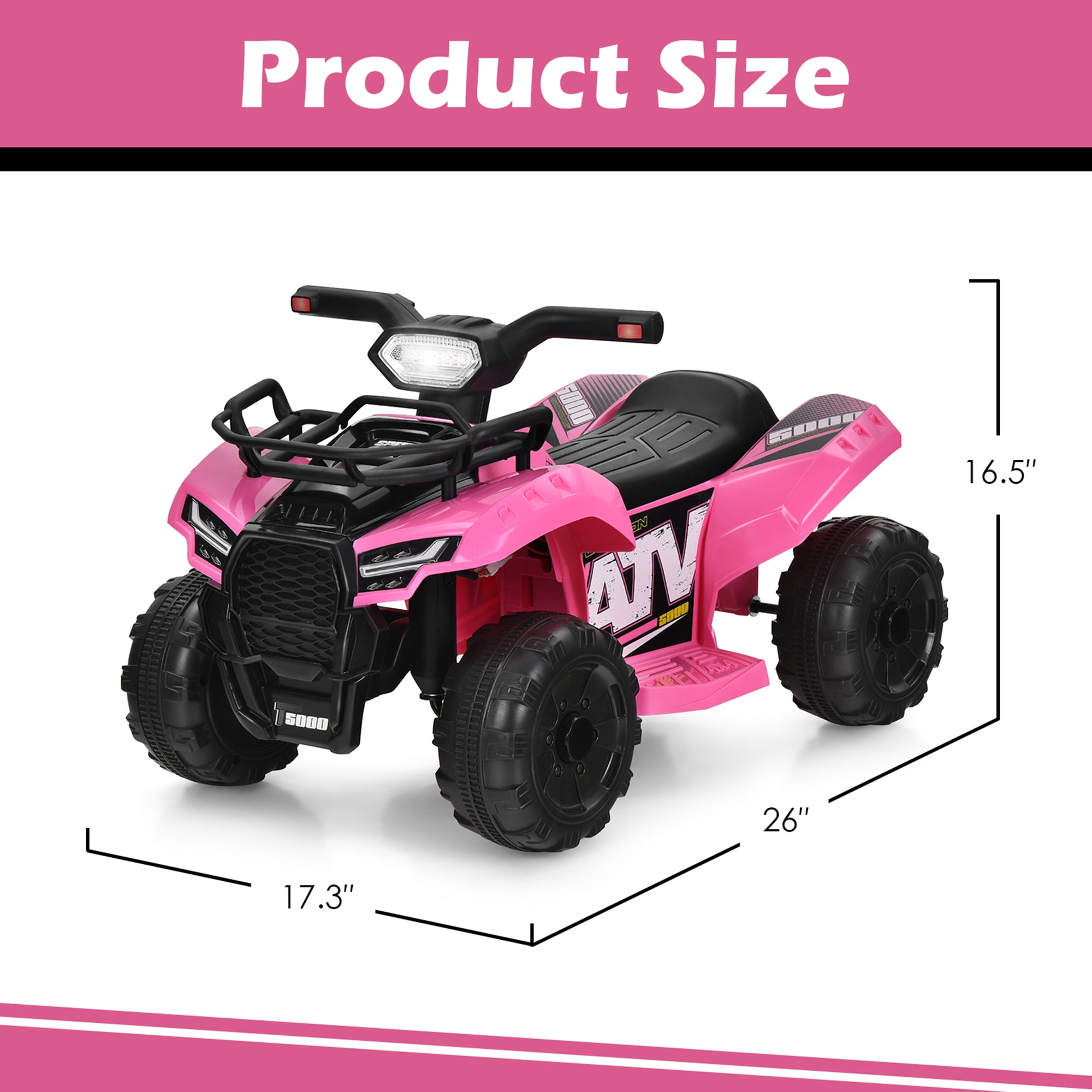 Gymax 6V 4 Wheels ATV Quad Ride On Car Kids Ride-On Toy w/ Music Horn LED Light Pink
