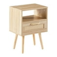 thumbnail image 2 of Bellemave Modern Nightstand with Storage Sofa Side Table with Drawer and Shelf Wooden End Table with Rattan Door and Solid Wood Legs for Bedroom Living Room, Natural Brown, 2 of 10