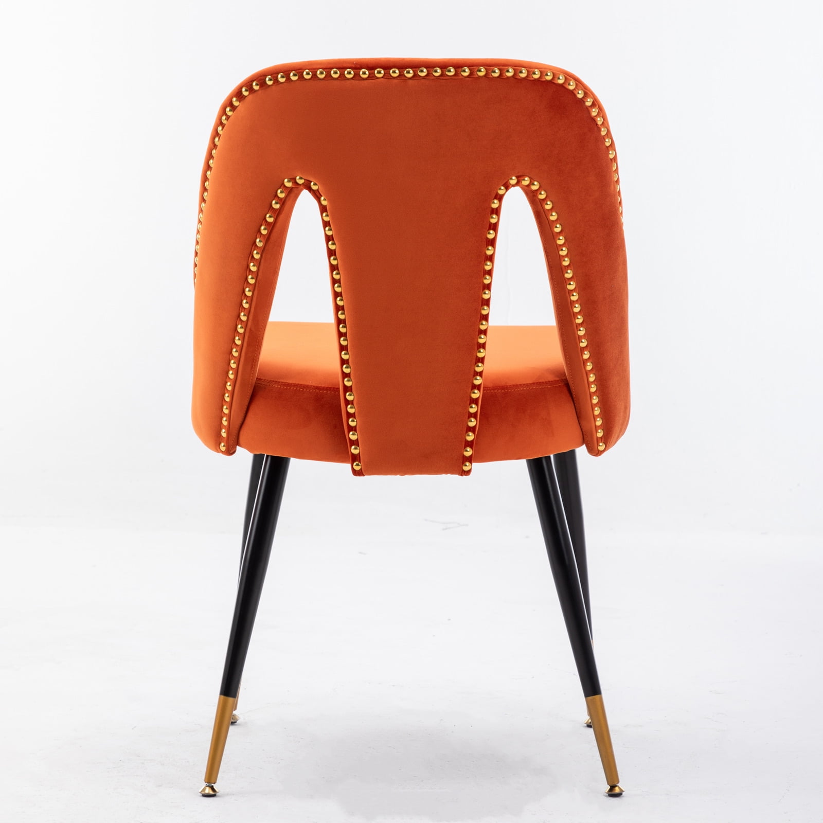 Dining Chairs, Modern Kitchen Dining Room Chairs, Upholstered Dining Accent Side Chairs in Velvet Cushion Seat with Nailheads and Gold Tipped Black Metal Legs (Set of 6)