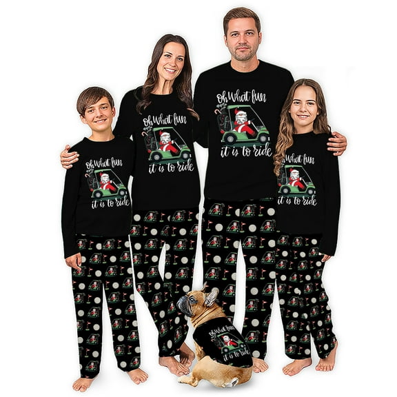 Golf Cart Santa Matching Family Christmas Pajamas And Dog, It's Fun To Ride Pajama Set, Size NB - Men 6XL