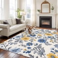 thumbnail image 3 of Yellow Blue Flower Washable Living Room Rugs 6'x9', Abstract Floral Low Pile Throw Large Area Rug Non-Slip Sturdy Edge Binding Carpet for Dining Room Kitchen Office, 3 of 9