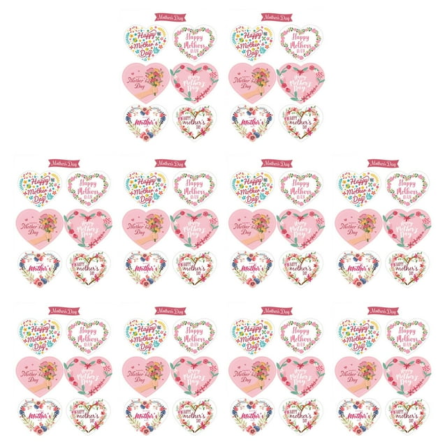 Lipstore 60Pcs Happy Mother's Day Stickers Decals for Crafts Present Tags Card Making Heart 4.5cmx3.8cm