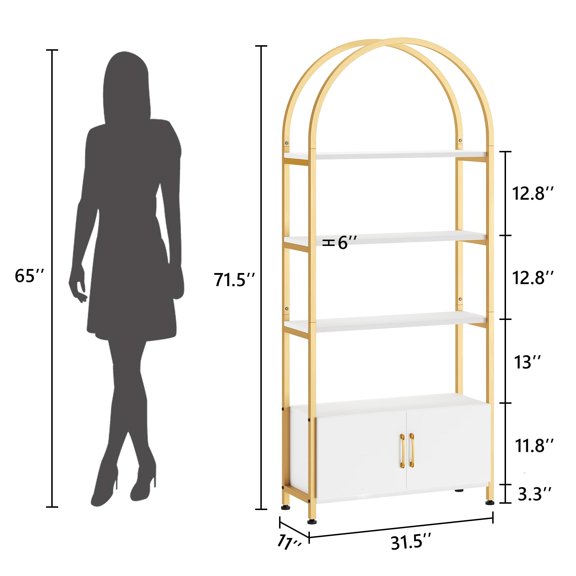 Yeshouse Bookshelf with Door, 71.5 Inch Tall Bookcase with Storage Cabinet Shelf, 4-Tier Modern Display Shelf for Bedroom Living Room