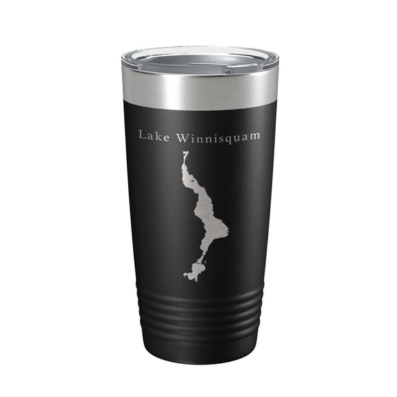 Lake Winnisquam Map Tumbler Travel Mug Insulated Laser Engraved Coffee Cup Laconia New Hampshire 20 oz Black