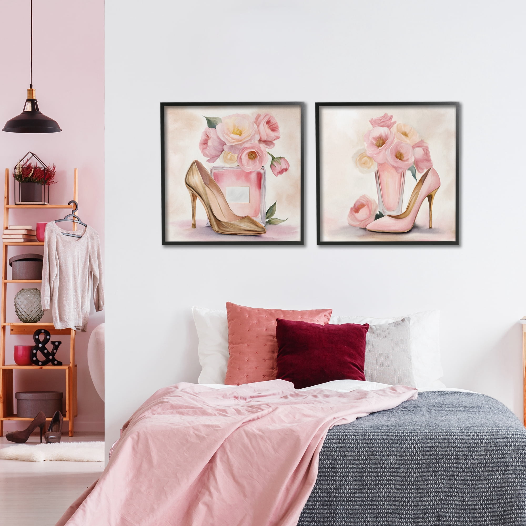 Stupell Industries Blush Pink Beauty 2 Piece Black Framed Giclee Art Set, design by Kim Allen