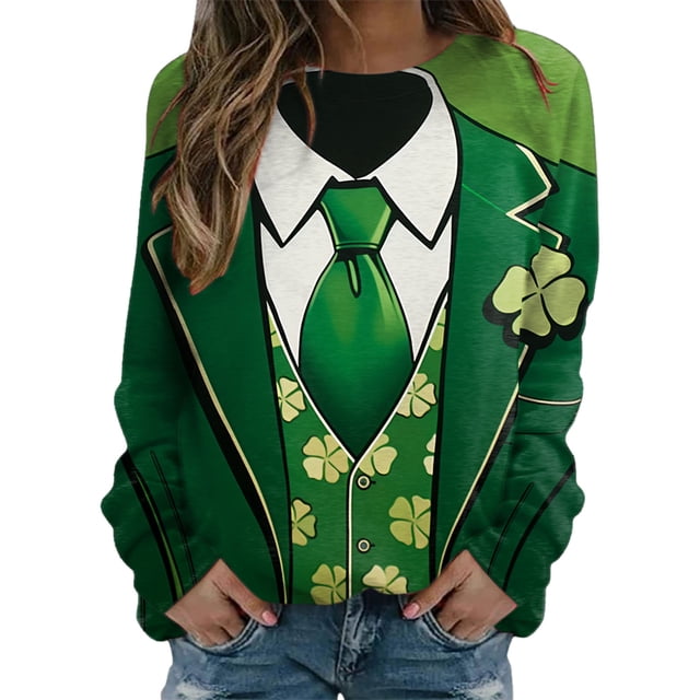 VBARHMQRT Chandail à Capuchon Vert Foncé Femmes T-Shirts de la St-Patrick Col Rond Chandail Vert Manches Raglan Chandail à Enfiler Hauts Amples Convenant aux Hauts Habillés