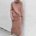 thumbnail image 2 of Lovskoo 2024 Women's Sweater Set Round Neck Long Sleeved Turtleneck Sweater Knit Bodycon Skirt Two-Piece Suit Pink, 2 of 5